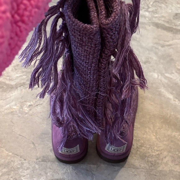 UGG Women Purple Knit Button Up Boots with Fringe, Calf Height, Holiday, Size 9 - Picture 12 of 17
